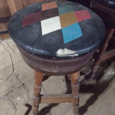 Vintage Wood Barrel Three Piece Bar and Stool Set