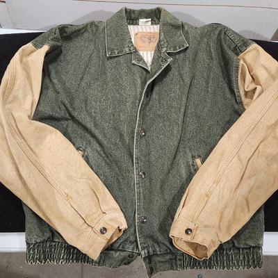 Sale Photo Thumbnail #103: International Denim Vintage Varsity Size M Medium Retro Two Tone Snap Button Up Jacket