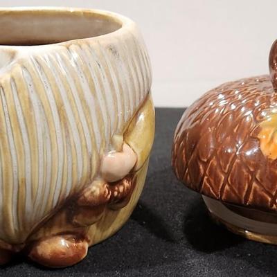 Sale Photo Thumbnail #119: Tabletop Fall Gnome Container Cookie Jar Ceramic Lidded Beard Acorn Retro