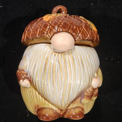 Sale Photo Thumbnail #117: Tabletop Fall Gnome Container Cookie Jar Ceramic Lidded Beard Acorn Retro