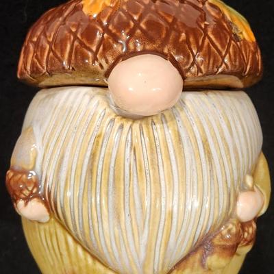 Sale Photo Thumbnail #118: Tabletop Fall Gnome Container Cookie Jar Ceramic Lidded Beard Acorn Retro