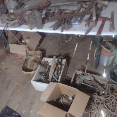 Collection of Antique and Primitive Farm and Barn Items Choice A (Table Not Included)