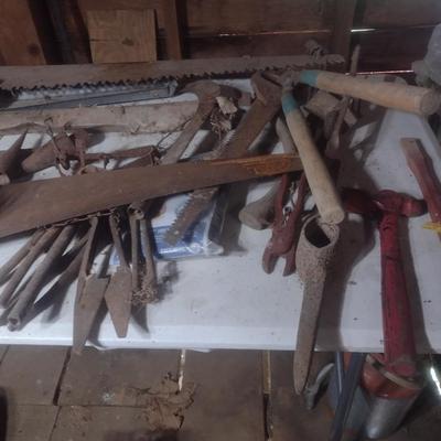 Collection of Antique and Primitive Farm and Barn Items Choice A (Table Not Included)