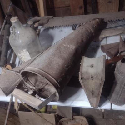 Collection of Antique and Primitive Farm and Barn Items Choice A (Table Not Included)
