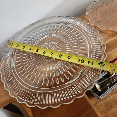 4 Vintage Glass Cake Stands and Plates Blue Green Pink Clear