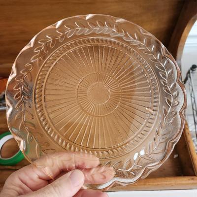 4 Vintage Glass Cake Stands and Plates Blue Green Pink Clear