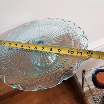 4 Vintage Glass Cake Stands and Plates Blue Green Pink Clear