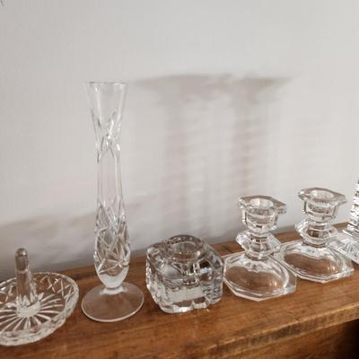 Vintage Collectable Glass Ring Holder, Glass Shoe, Trinket box, Vase, Rogaska Candle Holder