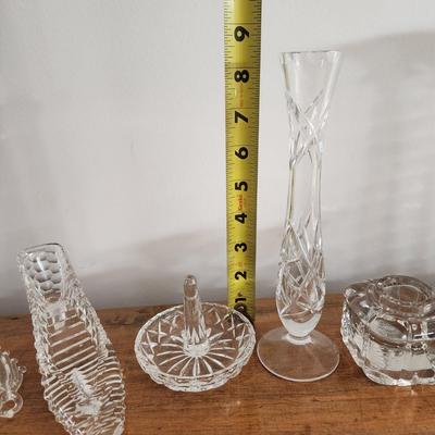 Vintage Collectable Glass Ring Holder, Glass Shoe, Trinket box, Vase, Rogaska Candle Holder