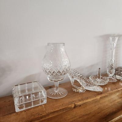 Vintage Collectable Glass Ring Holder, Glass Shoe, Trinket box, Vase, Rogaska Candle Holder