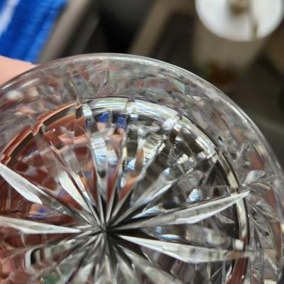 Table lot of Clear Glass Crystal Bowls Candle Holders ,Glasses, Waterford , Reed & Barton Drinking Glasses ,Queen Mary 2 , and others