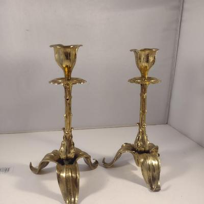 Sale Photo Thumbnail #343: Pair of Brass Candle Stick Holders