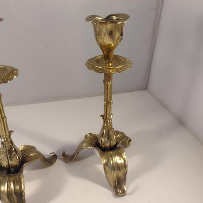 Sale Photo Thumbnail #345: Pair of Brass Candle Stick Holders