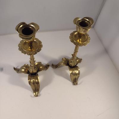 Sale Photo Thumbnail #344: Pair of Brass Candle Stick Holders