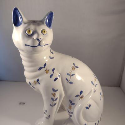 Sale Photo Thumbnail #356: Hand Painted Ceramic Sitting Cat Figurine- Approx 13 3/4" Tall