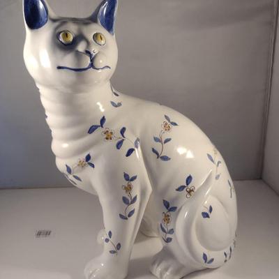 Sale Photo Thumbnail #354: Hand Painted Ceramic Sitting Cat Figurine- Approx 13 3/4" Tall