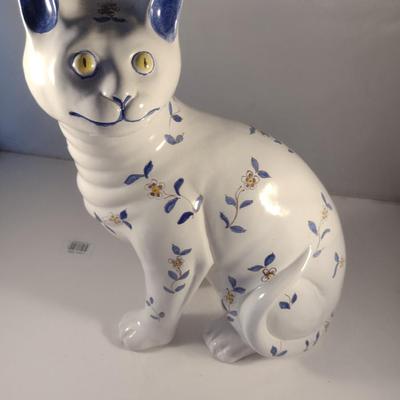 Sale Photo Thumbnail #355: Hand Painted Ceramic Sitting Cat Figurine- Approx 13 3/4" Tall