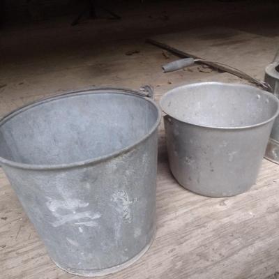 Set of Three Farm Pails and Water Can