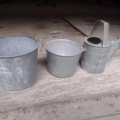 Set of Three Farm Pails and Water Can