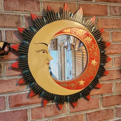 Metal Sun and Wood Moon W Mirror
