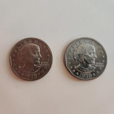 Two Susan B. Anthony Dollar Coins