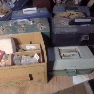 Large Collection of Vintage Metal and Composite Tackle Boxes with Contents