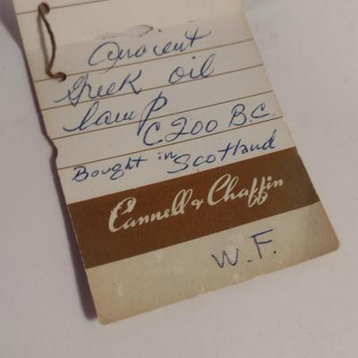 Sale Photo Thumbnail #400: Ancient Greek Oil Lamp Circa 200 B.C..  Curated in Scotland for Cannell & Chaffin.