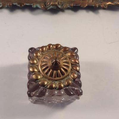 Sale Photo Thumbnail #411: Regency Period Gilt Double Ink Well.  One ink pot has been sealed because of chipping.