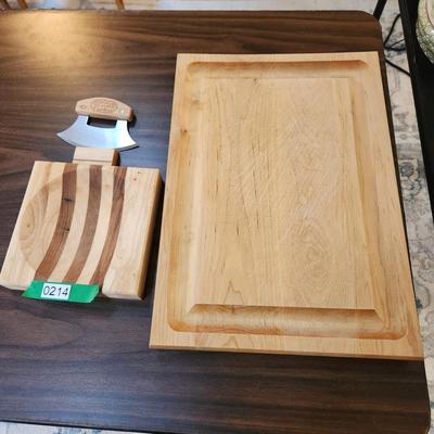 Alaska Ulu Knife w Holder and Cutting Bowl ,Wood Cutting Board ,