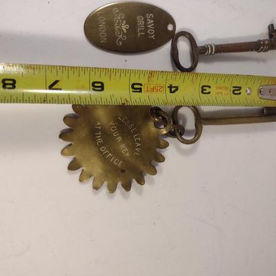 Sale Photo Thumbnail #426: Pair of Skeleton Keys with Metal Key Tags- One is Savoy Grill of London