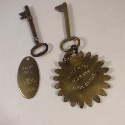 Sale Photo Thumbnail #424: Pair of Skeleton Keys with Metal Key Tags- One is Savoy Grill of London