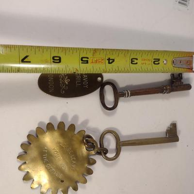 Sale Photo Thumbnail #425: Pair of Skeleton Keys with Metal Key Tags- One is Savoy Grill of London