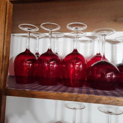 Lot of Ruby Red Water Goblets Wine Glasses