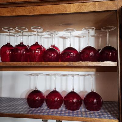 Lot of Ruby Red Water Goblets Wine Glasses