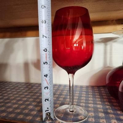 Lot of Ruby Red Water Goblets Wine Glasses