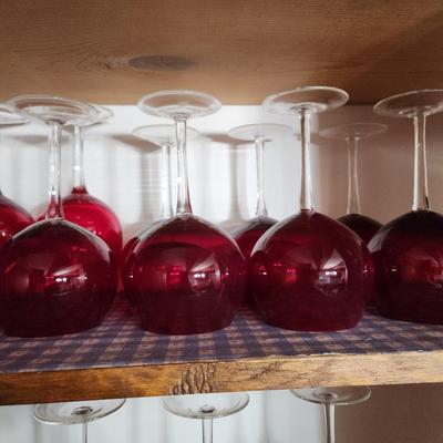 Lot of Ruby Red Water Goblets Wine Glasses