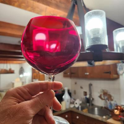 Lot of Ruby Red Water Goblets Wine Glasses