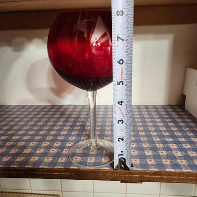 Lot of Ruby Red Water Goblets Wine Glasses