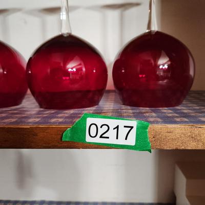 Lot of Ruby Red Water Goblets Wine Glasses