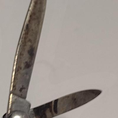 Sale Photo Thumbnail #449: Group of Collectibles- Pocket Cutlery, Cookie Cutter, Ink Pot, and French Dog Show 1st Place Award Plaque.  Cutlery is Imperial and has wear- please see all pictures.