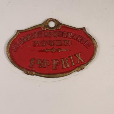 Sale Photo Thumbnail #441: Group of Collectibles- Pocket Cutlery, Cookie Cutter, Ink Pot, and French Dog Show 1st Place Award Plaque.  Cutlery is Imperial and has wear- please see all pictures.