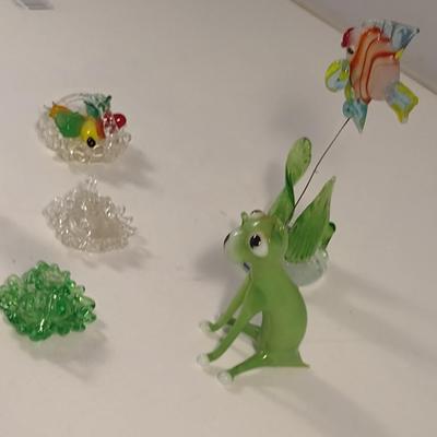 Sale Photo Thumbnail #494: Collection of Vintage Miniature Glass Figurines.  Please see all pictures for condition- dog has chipped ear and tail.