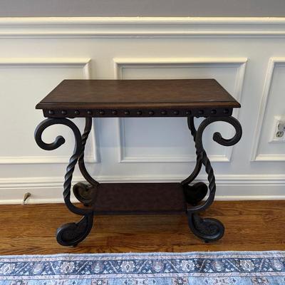 Scrolled Iron and Wood Accent Table