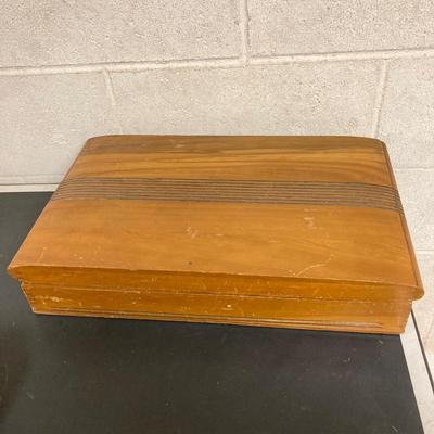 LOT 65: Homes & Edwards Inlaid and Wm Rogers Silver Plated Flatware Sets with Wood Storage Box