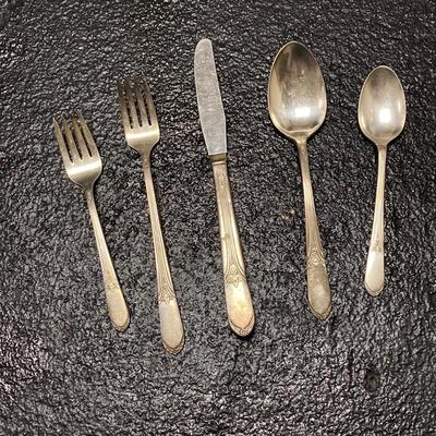 LOT 65: Homes & Edwards Inlaid and Wm Rogers Silver Plated Flatware Sets with Wood Storage Box