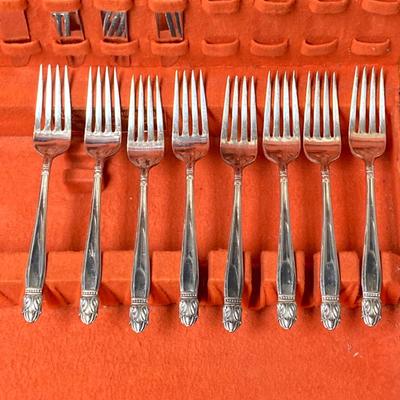 LOT 65: Homes & Edwards Inlaid and Wm Rogers Silver Plated Flatware Sets with Wood Storage Box