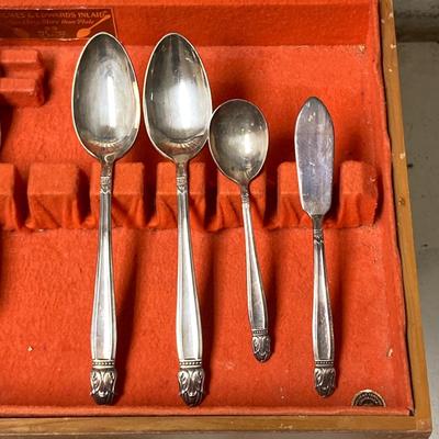 LOT 65: Homes & Edwards Inlaid and Wm Rogers Silver Plated Flatware Sets with Wood Storage Box