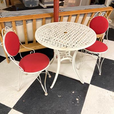 LOT 66: White Metal Ice Cream Parlor Round Table and Chairs