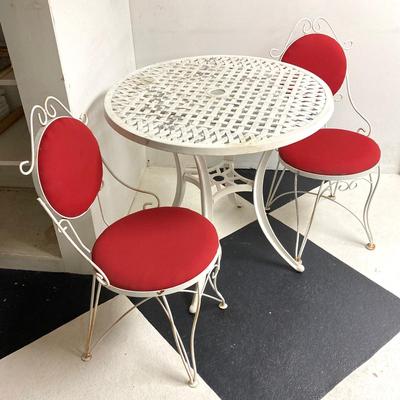 LOT 66: White Metal Ice Cream Parlor Round Table and Chairs
