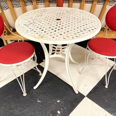LOT 66: White Metal Ice Cream Parlor Round Table and Chairs